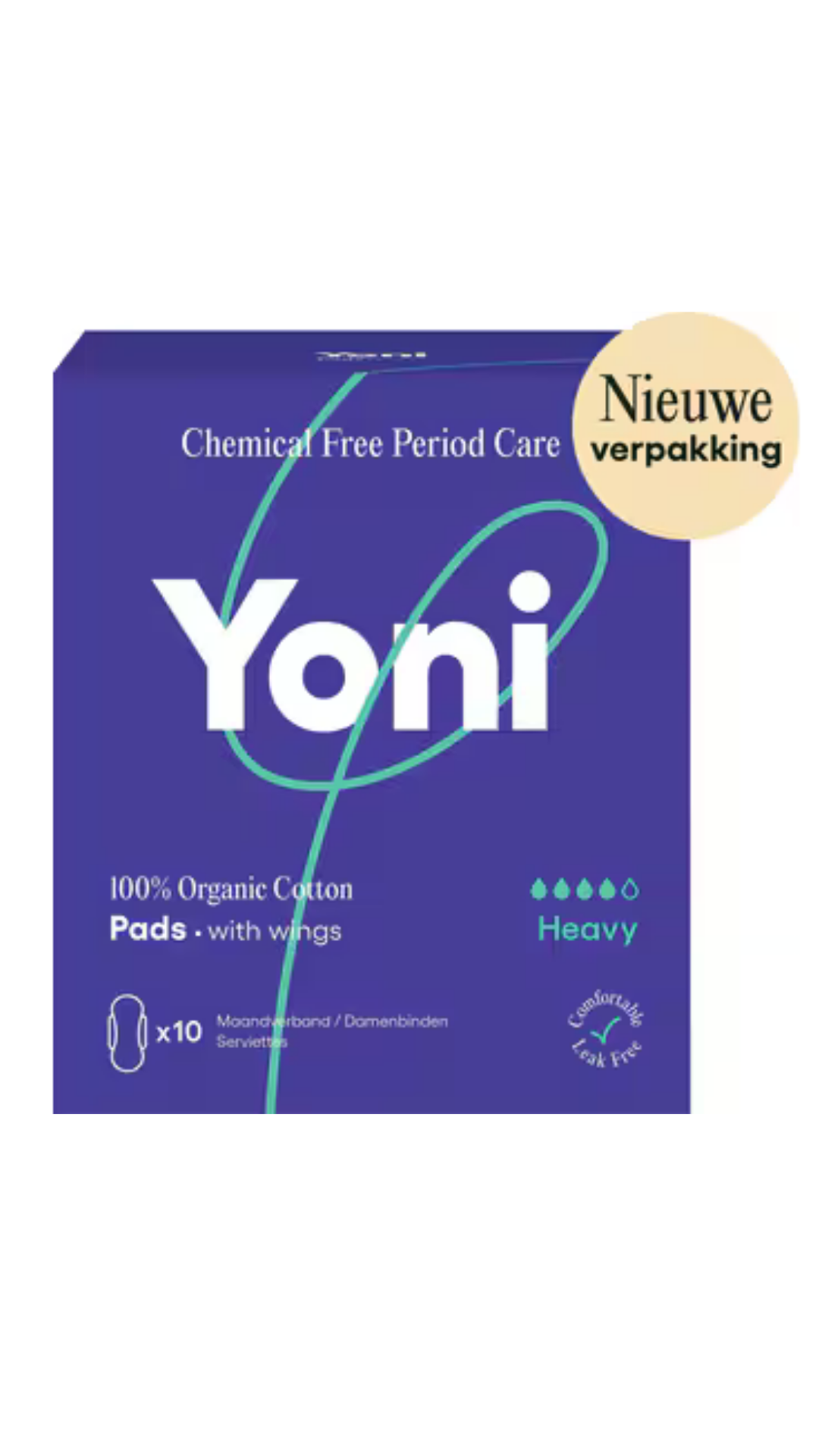 Yoni Maandverband Heavy 100% Biologisch Katoen met Vleugels